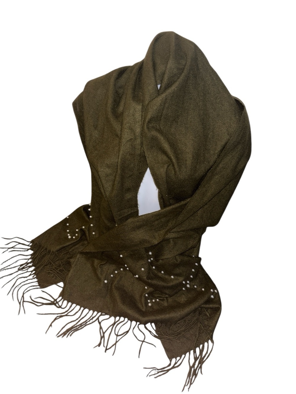Olive Green Studded Fringe Wrap Scarf